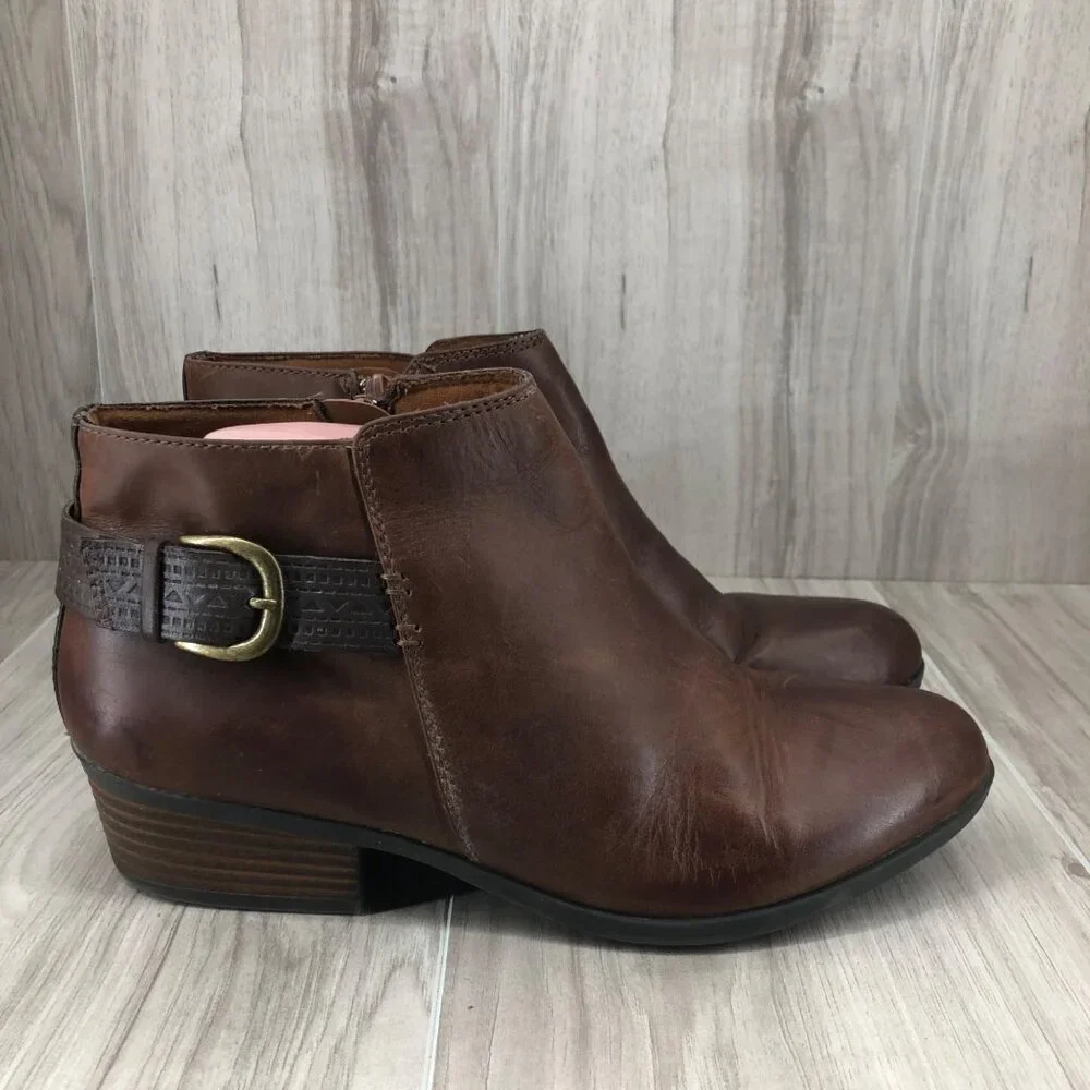 Clarks Ankle Boots Womens 10M Brown Leather Zip Booties